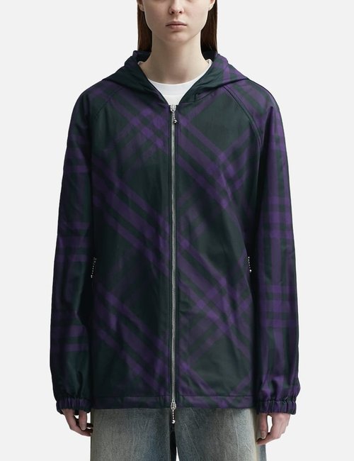Burberry Check Nylon Hooded Jacket - Vine - 8079011