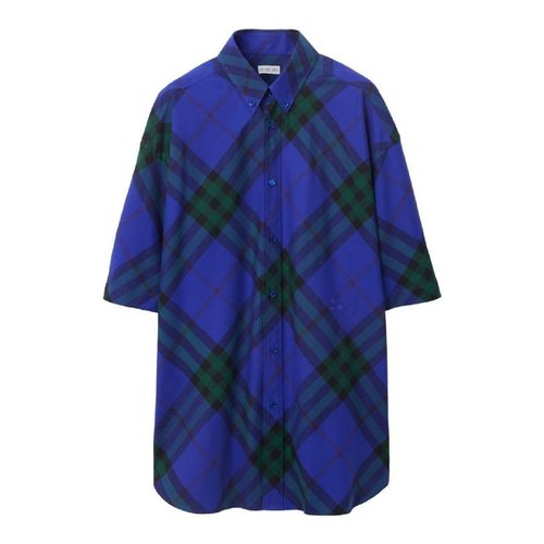 Burberry Check-Pattern Cotton Shirt - Blue - 8082902