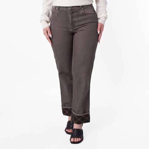 Burberry Check Pattern Wide Leg Cotton Jeans - Brown - 8099674