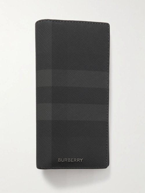 Burberry Checked Cross-Grain Leather Wallet - Charcoal - 8064598