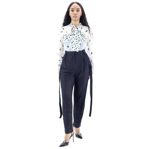 Burberry Chiffon And Jersey Tailored Trousers With Strap Detail - Black/Tortoise - 4564274