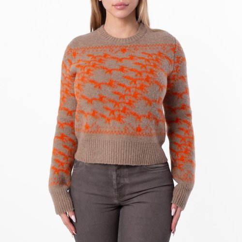 Burberry Cropped Fox Jacquard Wool Sweater - Orange - 8093535