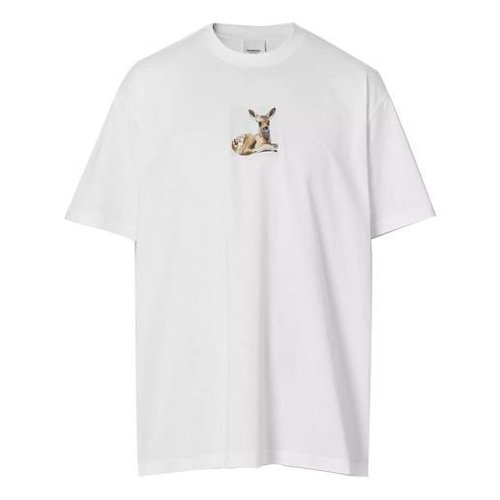 Burberry Deer Print Cotton Oversized Deerlet Printing T-Shirt - White - 80223701