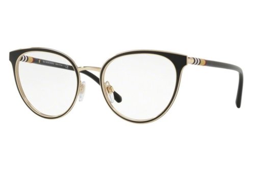 Burberry Demo Oval Ladies Eyeglasses BE1324 1262 52 - Black/Gold Tone - BE1324 1262 52