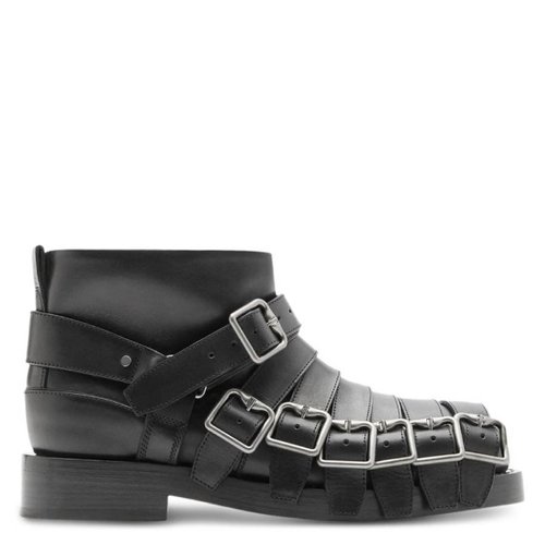 Burberry EKD Motif Multi-Strap Leather Boots - Black - 8074808