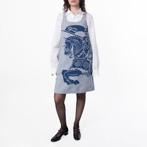 Burberry Equestrian Knight Motif Sleeveless Denim Dress - Blue - 8086458