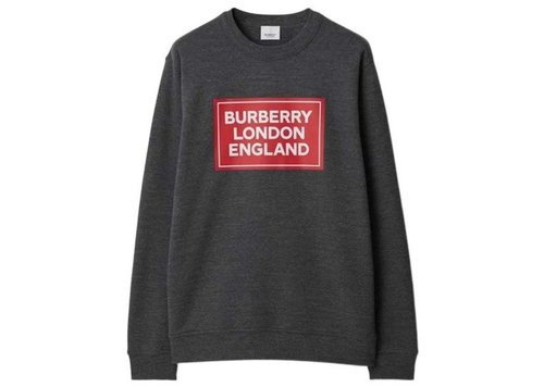 Burberry Fawson Logo Print Crew Sweater - Dark Grey - 8084344