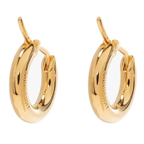 Burberry Gold Logo Engraved Brass Hoop Earrings - Gold Tone/Yellow - 8059530