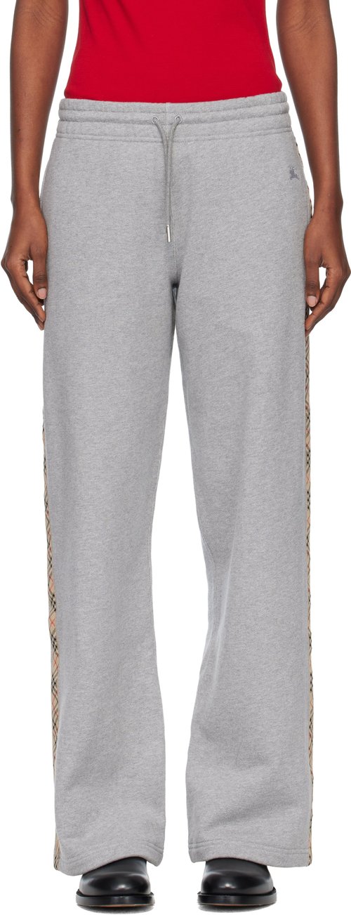 Burberry Gray Check Trim Cotton Track Pants - Pale Grey Melange - 8118974