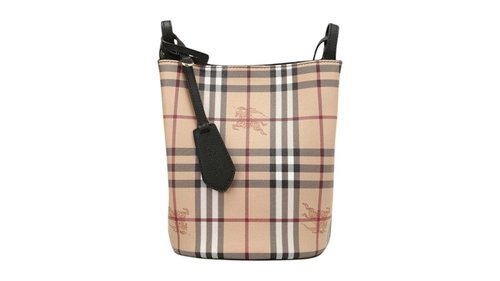 Burberry Haymarket Check Lorne Bucket Crossbody Bag - Black