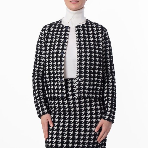 Burberry Houndstooth Pattern Cardigan - Black - 8080859