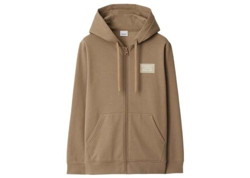 Burberry Hove Logo Print Zip Hoodie - Camel - 8084346