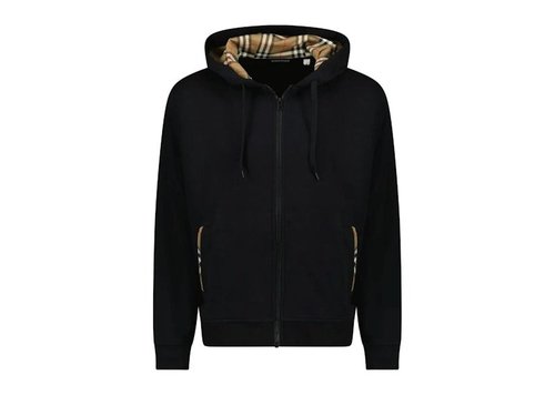 Burberry Keira Cotton Zip Up Check Hoodie - Black - 8112471