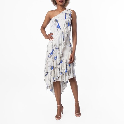 Burberry Knight Hardware One-Shoulder Dress - Blue/White - 8088615