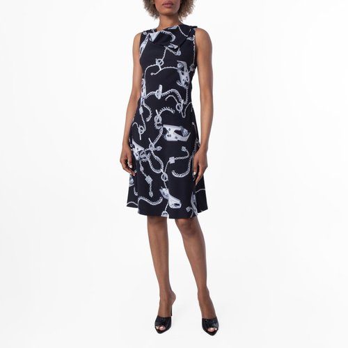 Burberry Knight Hardware Printed Dress - Black/Blue/Silver Tone - 8089011