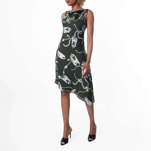 Burberry Knight Hardware Printed Sleeveles Dress - Blue/Green/Silver Tone - 8088622