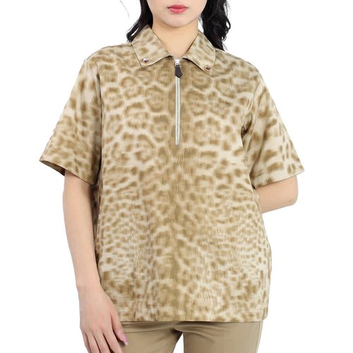 Burberry Ladies Animal Print Short-sleeve Cotton Oversized Shirt - Beige - 4560515