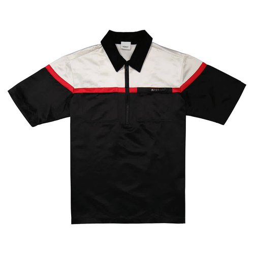 Burberry Ladies Colorblock Silk Satin Oversized Short Sleeve Bowling Shirt - White - 4566933