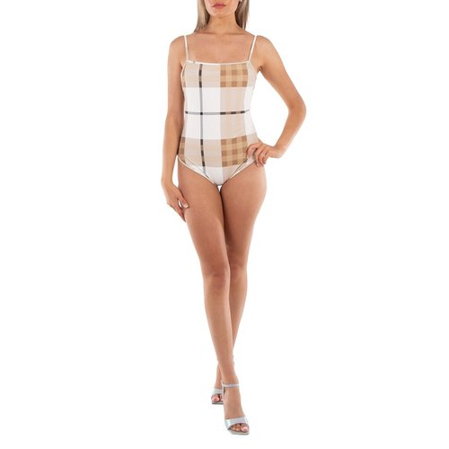 Burberry Ladies Frosted Check Delia One-Piece Swimsuit - White - 8057663
