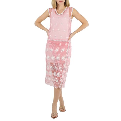 Burberry Ladies Sleeveless Chantilly Lace Embroidered Tulle Dress - Blue/Pink/White - 4546769