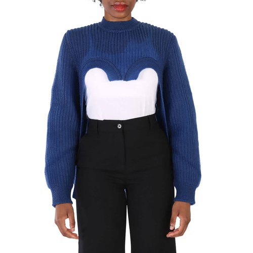 Burberry Ladies Warm Royal Cut-Out Knit Technical Reconstructed Sweater - Blue - 4568041