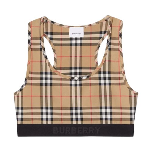 Burberry Logo Detail Vintage Check Bra Top | Brown | Size XS - 8049477
