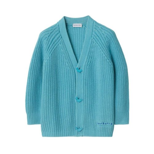 Burberry Logo Embroidery V-Neck Cardigan - Blue - 8089341