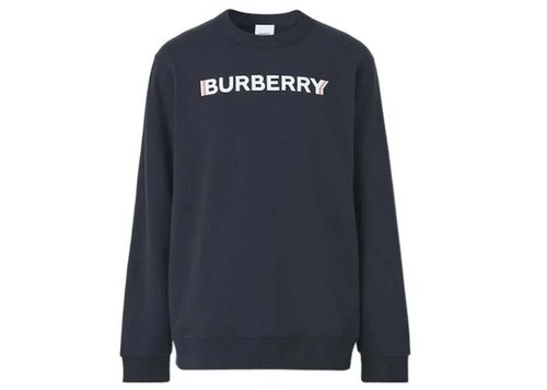 Burberry Logo Print Cotton Sweatshirt - Navy Blue - 8052991