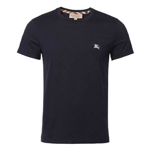 Burberry Logo Round Neck Short Sleeve Navy Blue - Dark Blue - 80038291