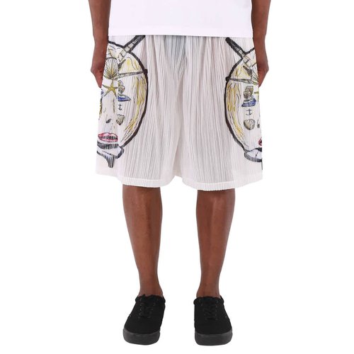 Burberry Marine Sketch Sheer Plisse Shorts - White - 4567456