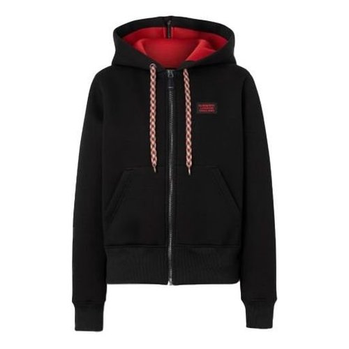 Burberry Minimalistic Logo Casual hooded Zipper Hoodie - Black - 80189191