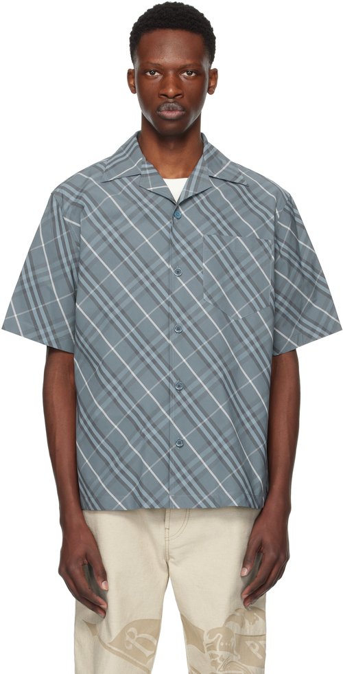 Burberry Navy Relaxed Fit Check Cotton Shirt - Pewter Ip Check - 8109208