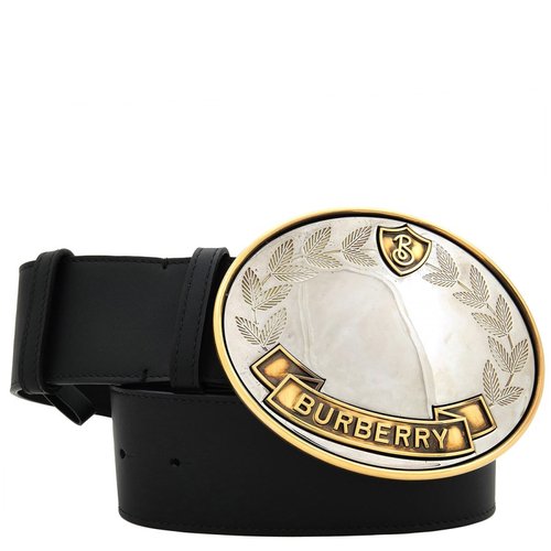 Burberry Oak Leaf Crest Leather Belt - Black - 8061808