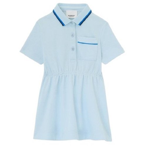 Burberry Pale Langton Logo Script Cotton Pique Polo Shirt Dress - Blue - 8061394