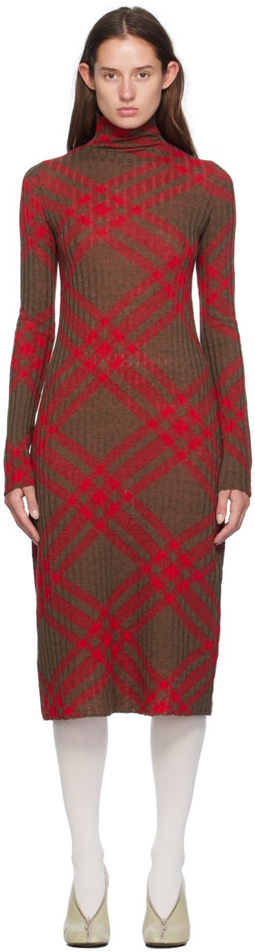 Burberry Red & Brown Check Midi Dress - C1205 Loch Ip Check - 8093580