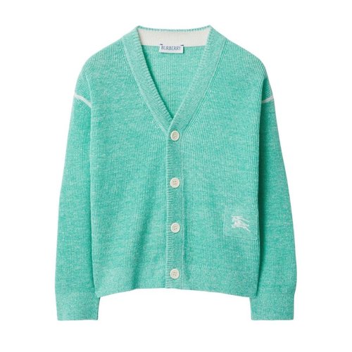 Burberry Ribbed Knit V-Neck Cardigan - Blue/Green - 8079304