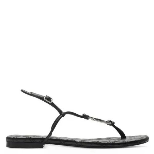 Burberry Ronda Leather Thong Sandals - Black - 8103706