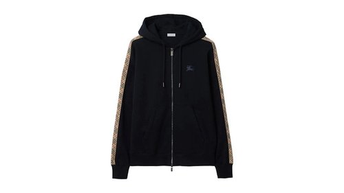 Burberry Scott Check Trim Zip Hoodie - Navy Blue - 8118990