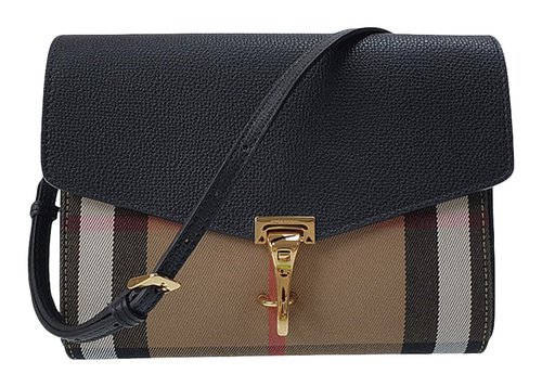 Burberry Small Macken Leather and House Check Crossbody Bag - Archive Beige/Black
