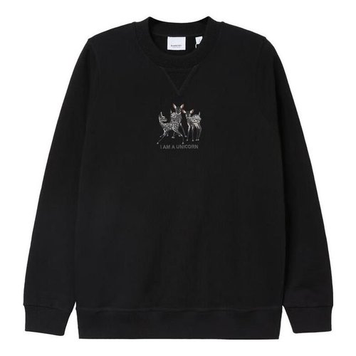 Burberry SS21 Pattern Embroidered Cotton Loose Sports Hoodie - Black - 80428831