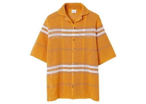 Burberry Stripe Pointelle Knit Oversized Shirt - Orange - 8065894