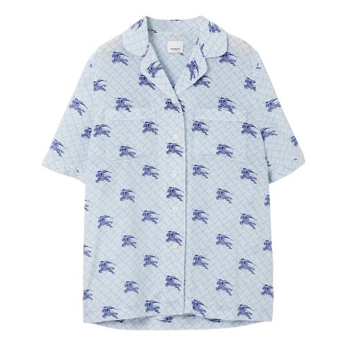 Burberry Tabi Ekd Monogram Silk Pyjama Shirt - Blue/Mother of Pearl/White - 8073358