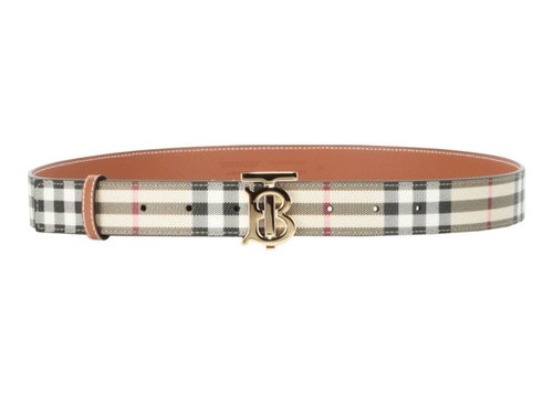 Burberry TB Vintage Check Leather Belt - Vintage Check Light Gold