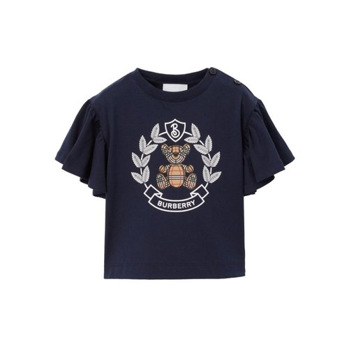 Burberry Thomas Bear Print Ruffled T-Shirt - Blue/Grey - 8069560