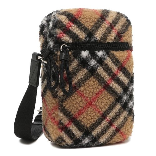 Burberry Vertical Check-Pattern Fleece Crossbody Bag - Beige - 8078299 9.0000X7.0000X3.0000