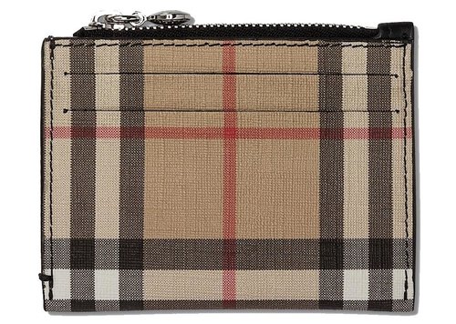 Burberry Vintage Check and Leather Zip Card Case 6 Slot - Black