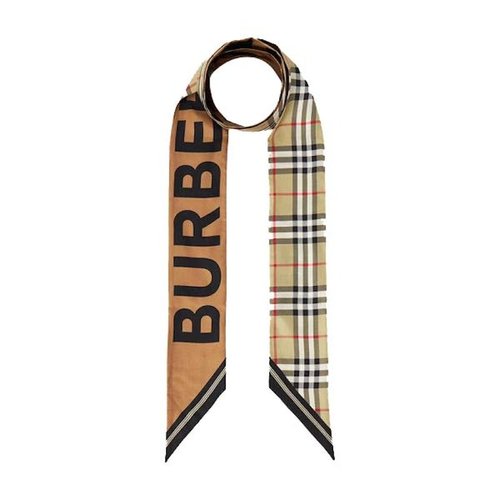 Burberry Vintage Check Logo Print Silk Skinny Scarf - Archive Beige - VTG CHECK 8028950