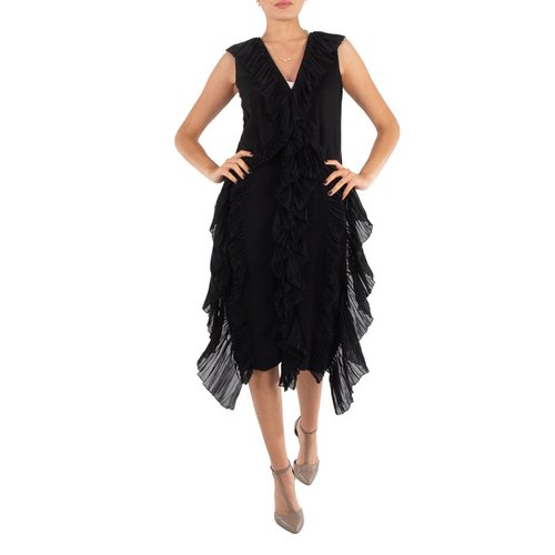 Burberry Windy Silk Ruffle Dress - Black - 8058106