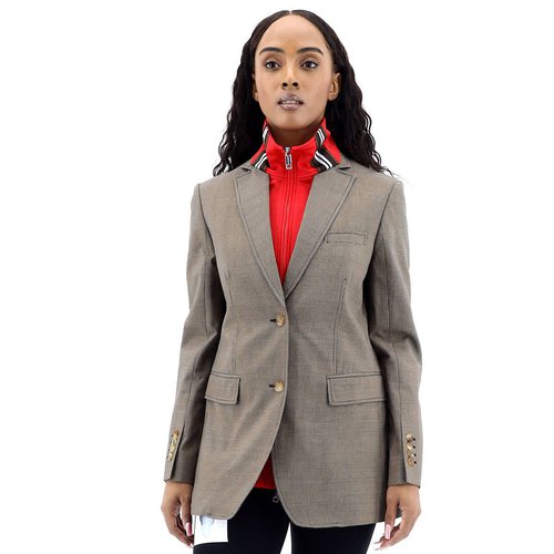 Burberry Wool Cotton Track Top Detail Tailored Jacket - Beige - 4562444