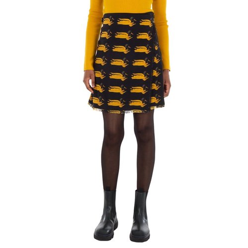 Burberry Wool Frayed-Edge Animal-Printed Mini Skirt - 8077644